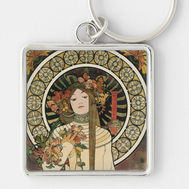 Alfonse Mucha Trappistine Nouveau Vintage Poster Key Ring (Front)