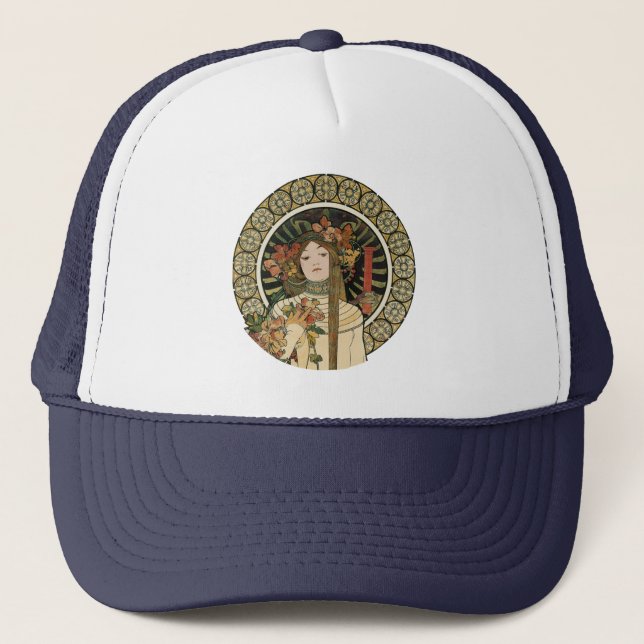 Alfonse Mucha Trappistine Nouveau Vintage Poster Trucker Hat (Front)