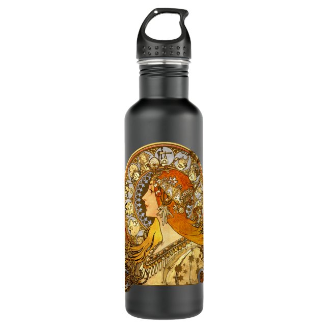 Alfonse Mucha Zodiac Art Nouveau Woman 710 Ml Water Bottle (Front)