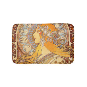 Alfonse Mucha Zodiac Art Nouveau Woman Bath Mat