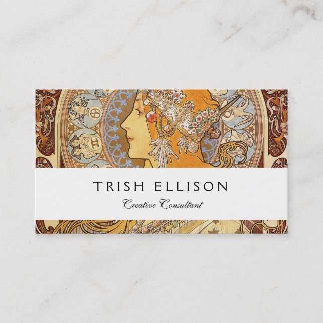 Alfonse Mucha Zodiac Art Nouveau Woman Business Card (Front)