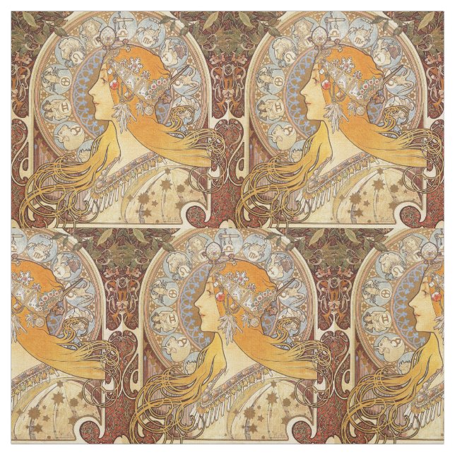 Alfonse Mucha Zodiac Art Nouveau Woman Fabric (Swatch)