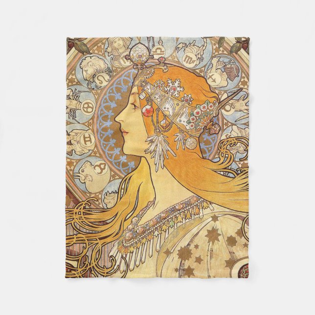 Alfonse Mucha Zodiac Art Nouveau Woman Fleece Blanket (Front)