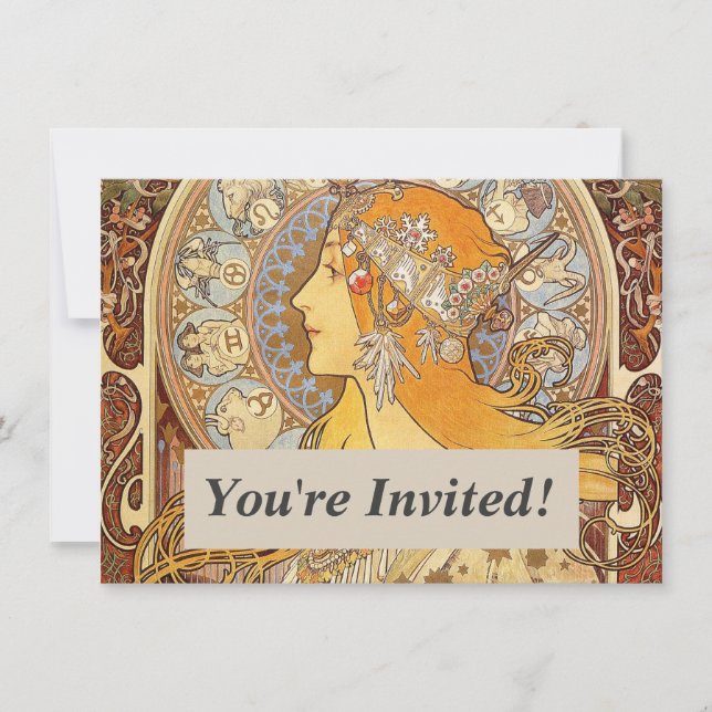 Alfonse Mucha Zodiac Art Nouveau Woman Invitation (Front)