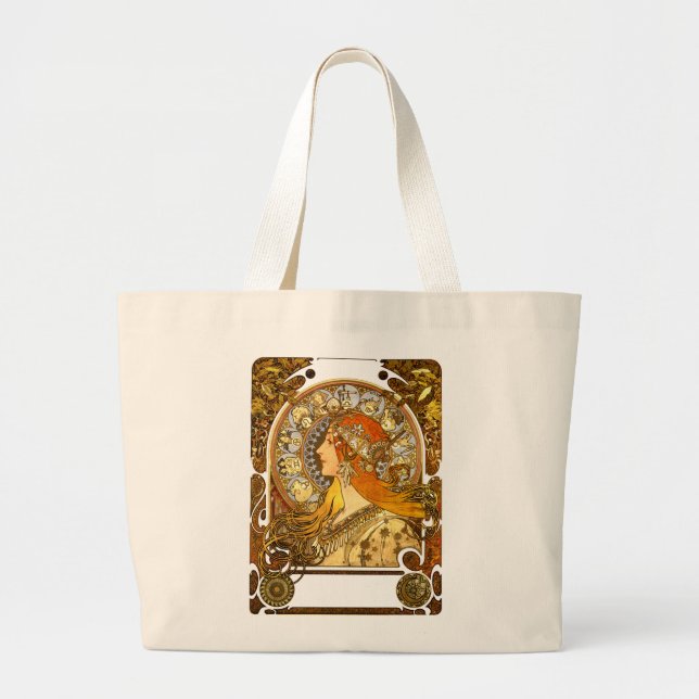 Alfonse Mucha Zodiac Art Nouveau Woman Large Tote Bag (Front)