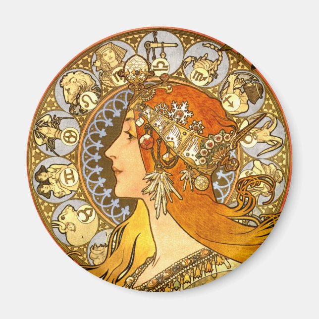 Alfonse Mucha Zodiac Art Nouveau Woman Magnet (Front)