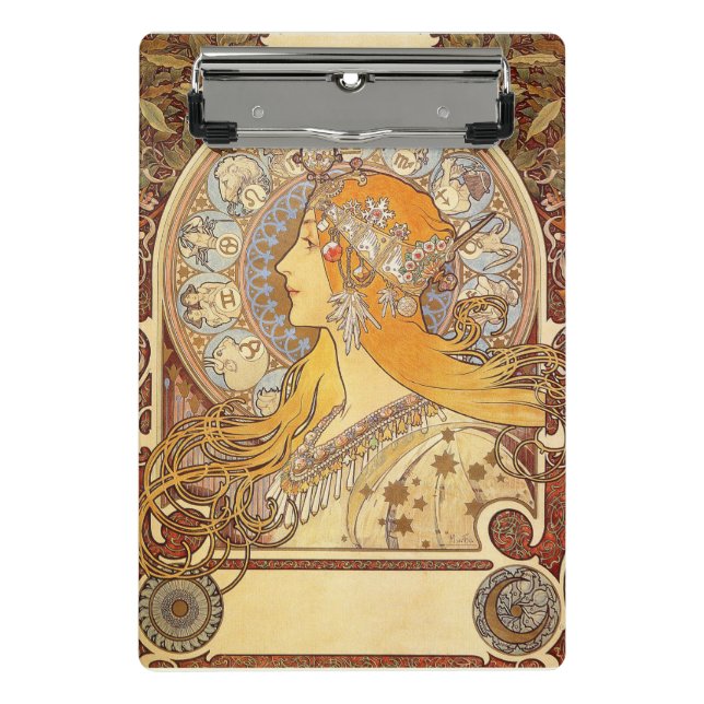 Alfonse Mucha Zodiac Art Nouveau Woman Mini Clipboard (Front)