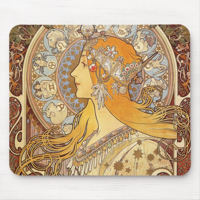 Alfonse Mucha Zodiac Art Nouveau Woman Mouse Mat (Front)