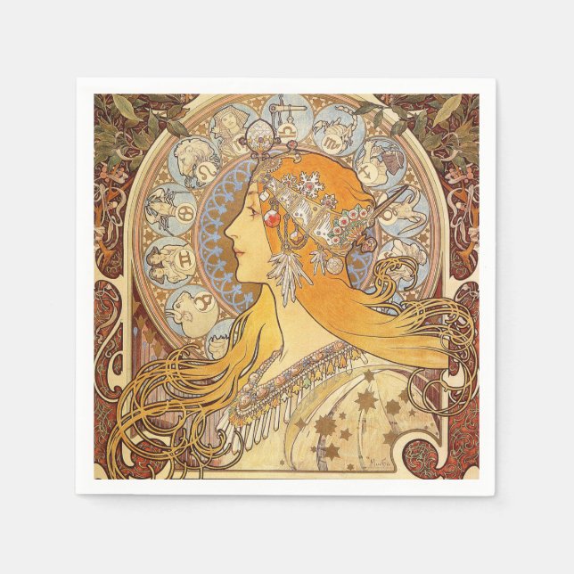 Alfonse Mucha Zodiac Art Nouveau Woman Napkin (Front)