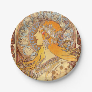 Alfonse Mucha Zodiac Art Nouveau Woman Paper Plate