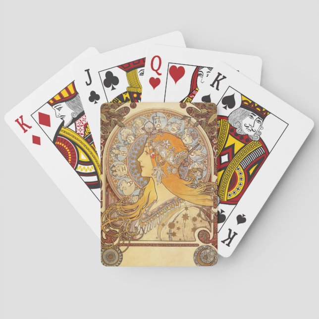 Alfonse Mucha Zodiac Art Nouveau Woman Playing Cards (Back)