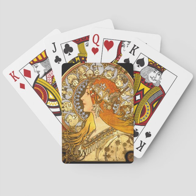 Alfonse Mucha Zodiac Art Nouveau Woman Playing Cards (Back)