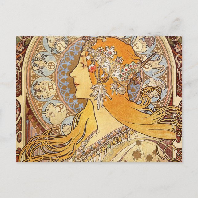 Alfonse Mucha Zodiac Art Nouveau Woman Postcard (Front)