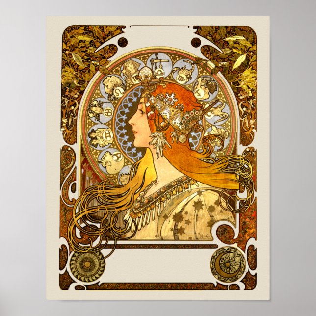 Alfonse Mucha Zodiac Art Nouveau Woman Poster (Front)