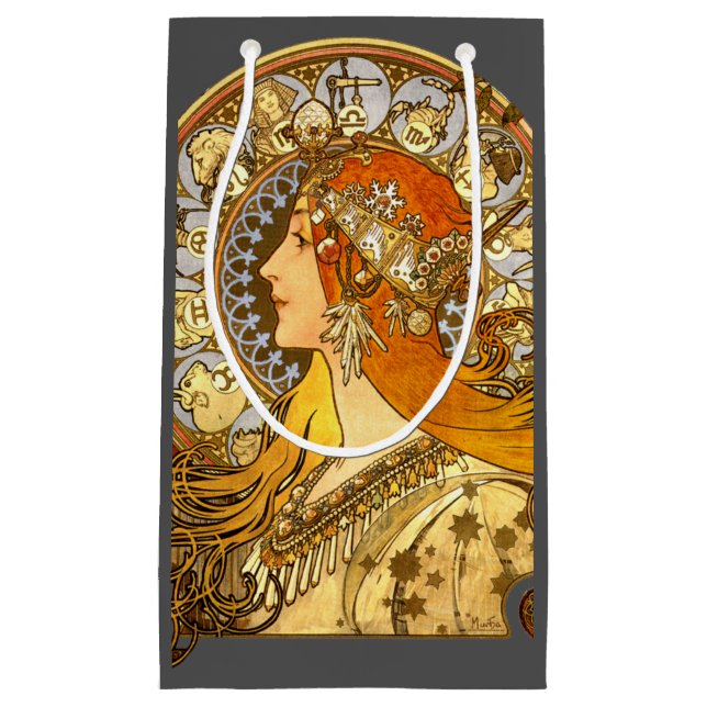 Alfonse Mucha Zodiac Art Nouveau Woman Small Gift Bag (Front)