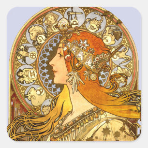 Alfonse Mucha Zodiac Art Nouveau Woman Square Sticker