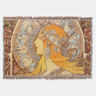 Alfonse Mucha Zodiac Art Nouveau Woman Throw Blanket