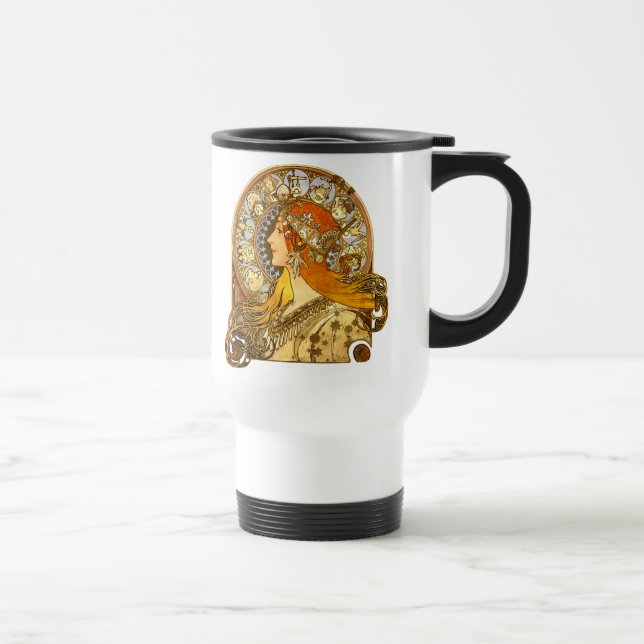 Alfonse Mucha Zodiac Art Nouveau Woman Travel Mug (Right)