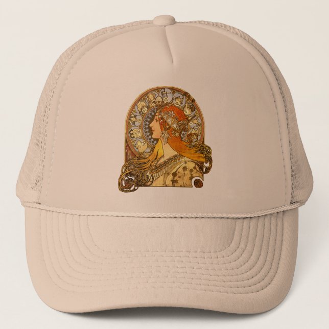 Alfonse Mucha Zodiac Art Nouveau Woman Trucker Hat (Front)