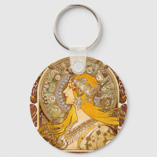 Alfonse Mucha Zodiac Woman Art Nouveau Key Ring
