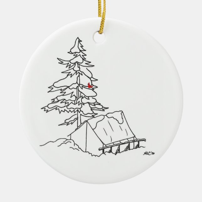 Alford Lake Camp Snowy Tent Ornament (Front)
