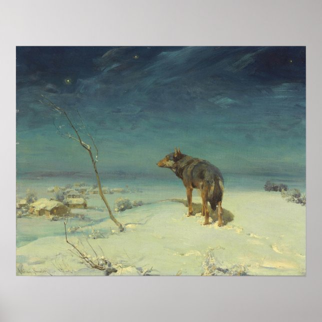 Alfred Kowalski Lone Wolf in Winter Oil Painting Poster (Front)