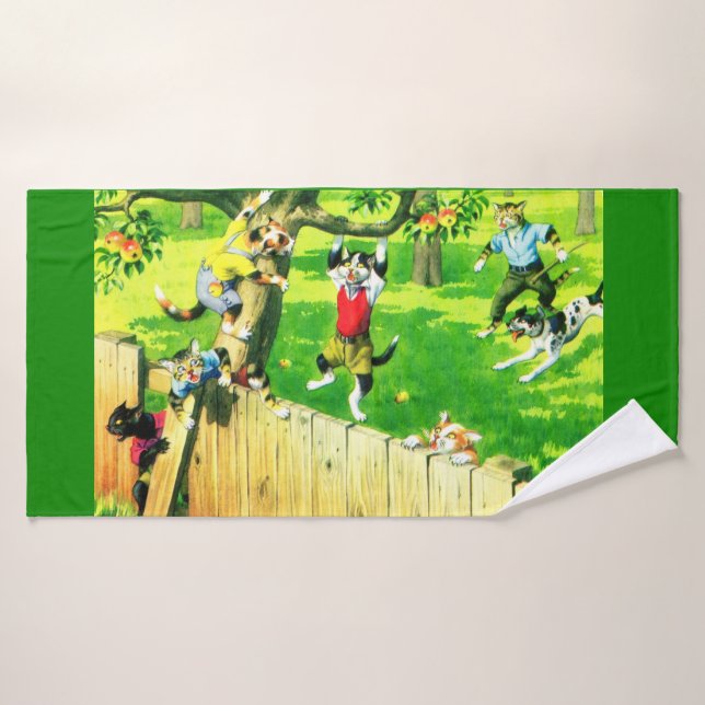Alfred Mainzer cats climbing an apple tree Bath Towel Set (Bath Towel)
