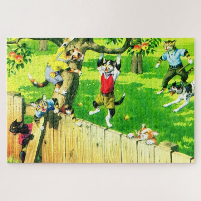Alfred Mainzer cats climbing an apple tree Jigsaw Puzzle (Horizontal)