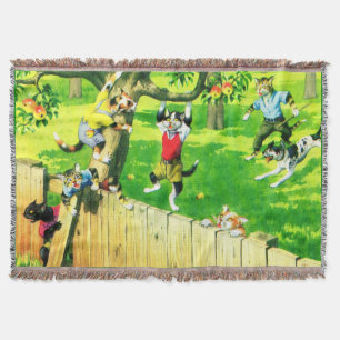 Alfred Mainzer cats climbing an apple tree Throw Blanket