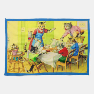 Alfred Mainzer cats Dinner Disaster print Tea Towel
