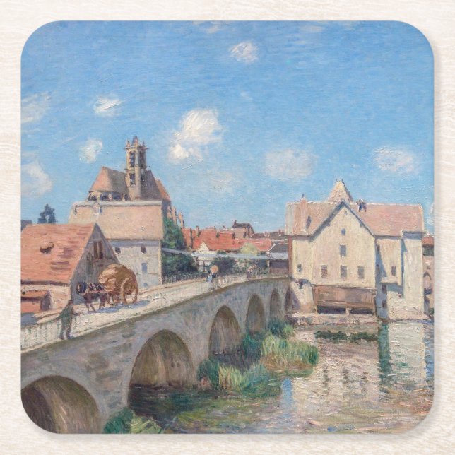 Alfred Sisley artwork - Le Pont de Moret Square Paper Coaster (Front)