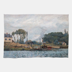Alfred Sisley - Boats at the Lock at Bougival Tea Towel