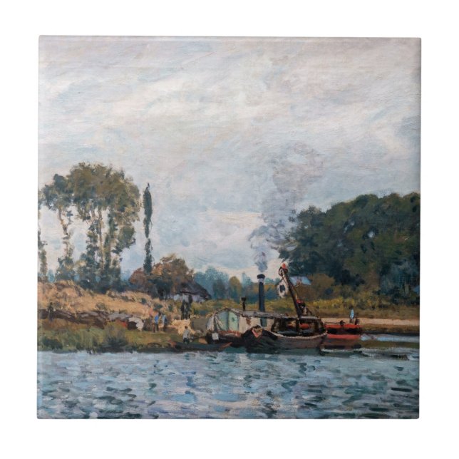 Alfred Sisley - Boats at the Lock at Bougival Tile (Front)