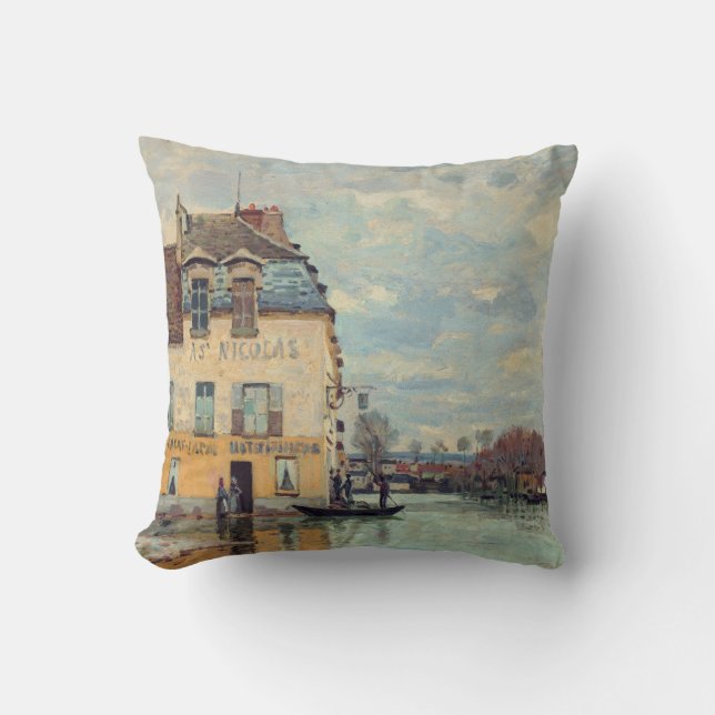 Alfred Sisley - Flood at Port-Marly 1872 Cushion (Front)