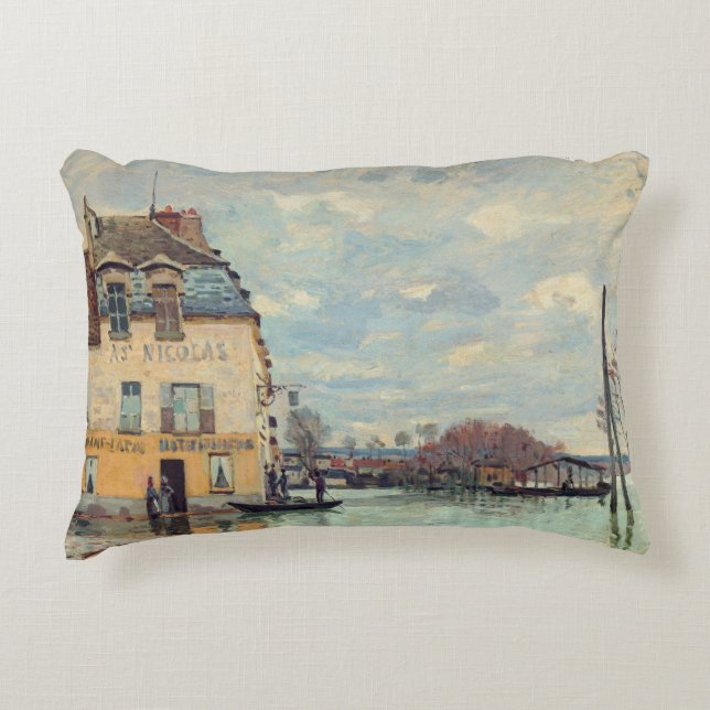 Alfred Sisley - Flood at Port-Marly 1872 Decorative Cushion (Front)