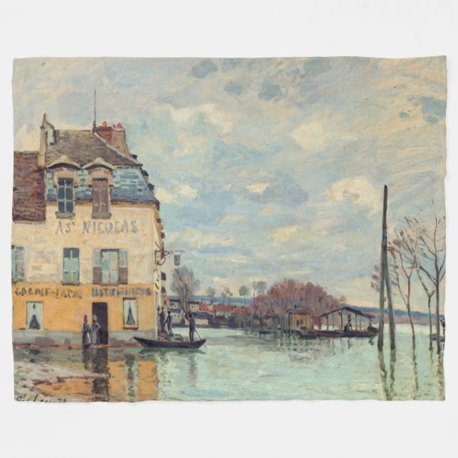 Alfred Sisley - Flood at Port-Marly 1872 Fleece Blanket (Front (Horizontal))