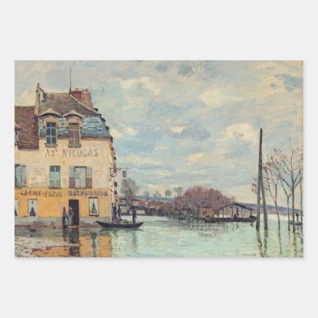 Alfred Sisley - Flood at Port-Marly 1872 Wrapping Paper Sheet (Front)