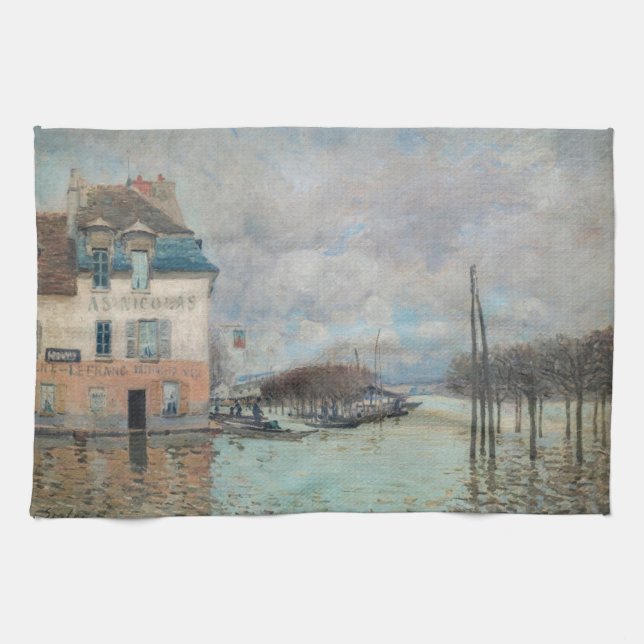 Alfred Sisley - Flood at Port-Marly 1876 Tea Towel (Horizontal)