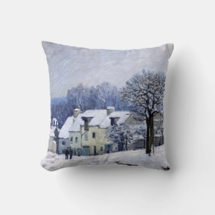 Alfred Sisley - Place Chenil in Marly, Snow Effect Cushion