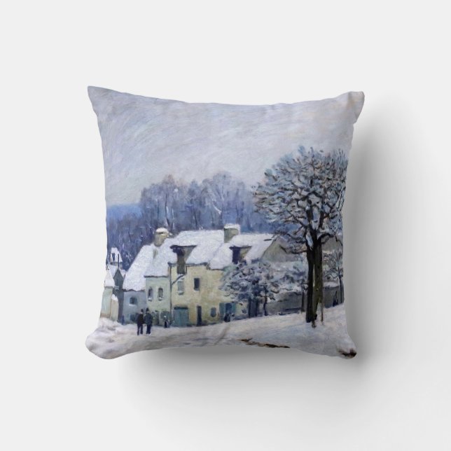 Alfred Sisley - Place Chenil in Marly, Snow Effect Cushion (Front)