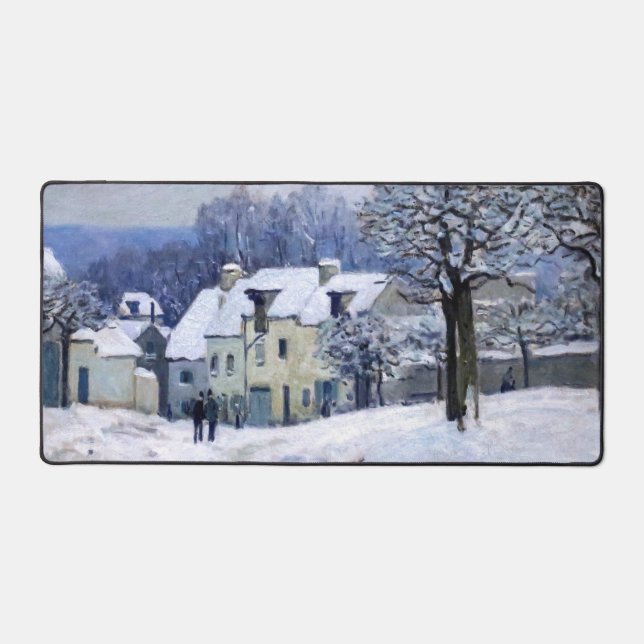 Alfred Sisley - Place Chenil in Marly, Snow Effect Desk Mat (Front)