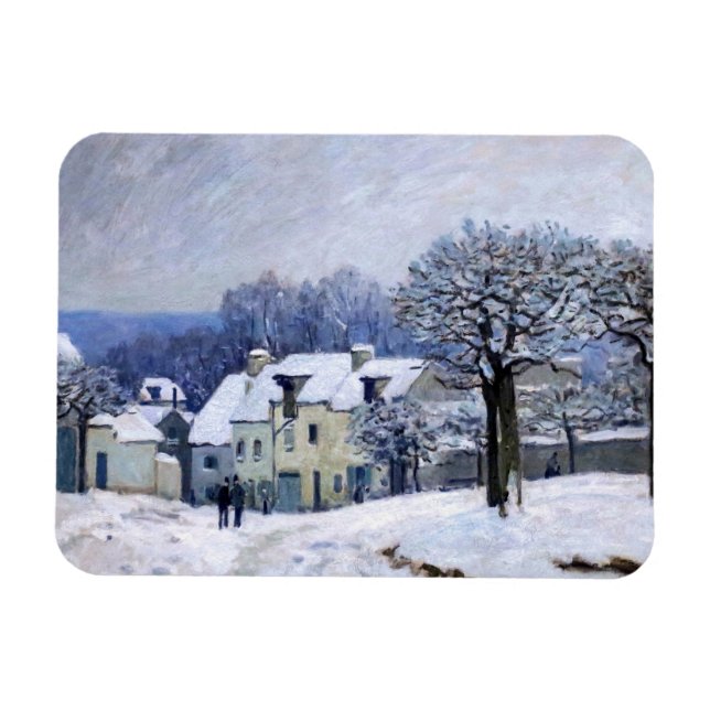 Alfred Sisley - Place Chenil in Marly, Snow Effect Magnet (Horizontal)