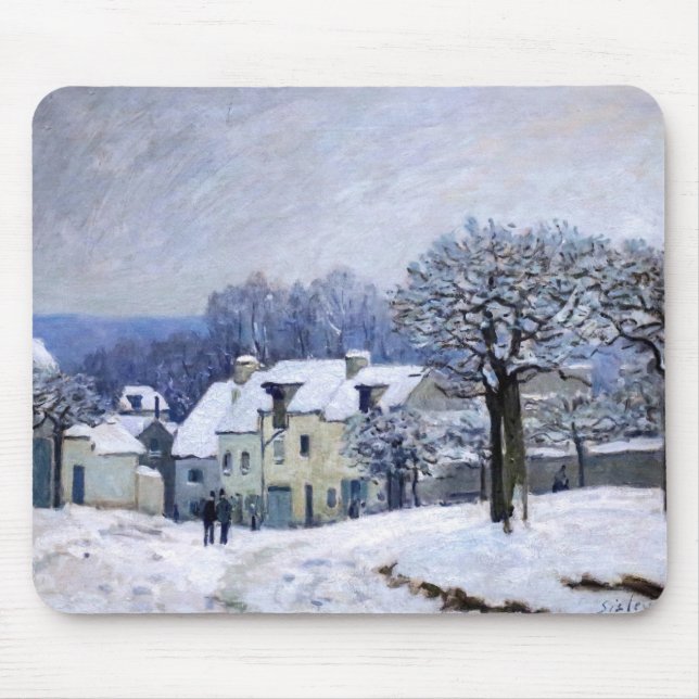 Alfred Sisley - Place Chenil in Marly, Snow Effect Mouse Mat (Front)