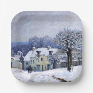 Alfred Sisley - Place Chenil in Marly, Snow Effect Paper Plate