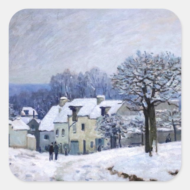 Alfred Sisley - Place Chenil in Marly, Snow Effect Square Sticker (Front)