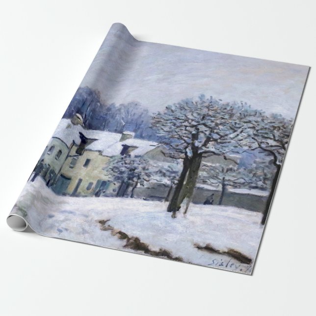 Alfred Sisley - Place Chenil in Marly, Snow Effect Wrapping Paper (Unrolled)