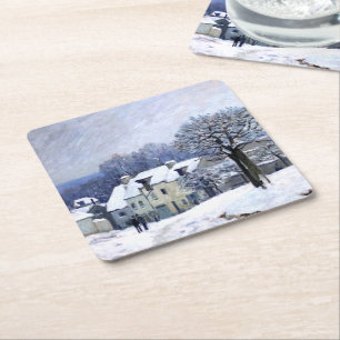 Alfred Sisley Place du Chenil in Marly, snow  Square Paper Coaster