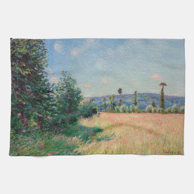 Alfred Sisley - Sahurs Meadows in Morning Sun Tea Towel (Horizontal)