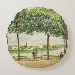 Alfred Sisley Street of Spanish Chestnut Trees Round Cushion