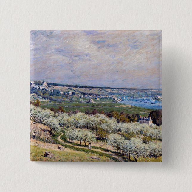 Alfred Sisley - Terrace at Saint-Germain, Spring 15 Cm Square Badge (Front)